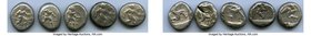 ANCIENT LOTS. Greek. Pamphylia. Aspendus. Ca. mid-5th century BC. Lot of five (5) AR staters. Fine-About VF, test cut. Includes: Hoplite and triskeles...