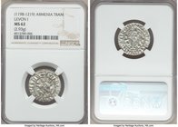 Cilician Armenia. Levon I Tram ND (1198-1219) MS62 NGC, 22mm. 2.93gm. Levon seated facing on throne ornamented with lions, holding lis and cross / Two...