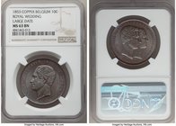 Leopold I copper 10 Centimes 1853 MS63 Brown NGC, KM1.1 Large date variety. Issued for the marriage of the Duke and Duchess of Brabant. Pristine surfa...