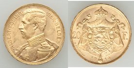 Albert I gold 20 Francs 1914 UNC, KM79. DER BELGEN, Position A. 20.9mm. 6.46gm. AGW 0.1867 oz. 

HID09801242017