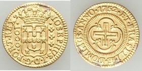 Jose I gold 1000 Reis 1752 XF (mount removed), Lisbon mint, KM162.1. 17.7mm. 2.0gm. AGW 0.0592 oz. 

HID09801242017
