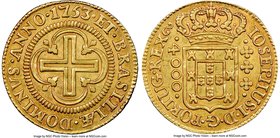 Jose I gold 4000 Reis 1753-(L) AU55 NGC, Lisbon mint, KM171.2. "Josephus Dominvs" type. Ex. Santa Cruz Collection

HID09801242017