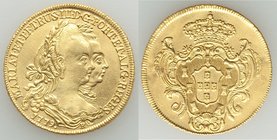 Maria I & Pedro III gold 6400 Reis 1779-R AU (cleaned), Rio de Janeiro mint, KM199.2. 31.4mm. 13.87gm. AGW 0.4228 oz.

HID09801242017