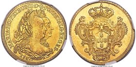 Maria I & Pedro III gold 6400 Reis 1782-R AU55 NGC, Rio de Janeiro mint, KM199.2. Creamy original surfaces gleam with a muted luster, some wear and co...