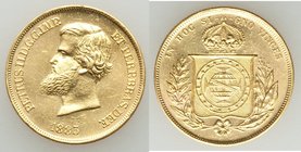 Pedro II gold 10000 Reis 1883 AU, Rio de Janeiro mint, KM467. 22.8mm. 8.92gm. AGW 0.2643 oz. 

HID09801242017