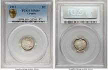 George V 5 Cents 1913 MS66+ PCGS, Ottawa mint, KM22. Fully struck with silver center graduating to golden-brown peripheries.

HID09801242017