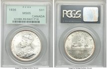 George V Dollar 1936 MS65 PCGS, Royal Canadian Mint, KM31. Nicely struck with unmarked fields and trace of light golden tone. 

HID09801242017