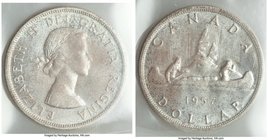 Elizabeth II Dollar 1957 MS65 ICCS, Royal Canadian Mint, KM54. Light lavender toning. 

HID09801242017