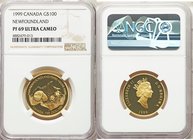 Elizabeth II gold Proof 100 Dollars 1999 PR69 Ultra Cameo NGC, Royal Canadian Mint, KM341. 50th Anniversary of Newfoundland Unity with Canada. AGW 0.2...