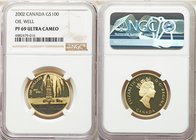 Elizabeth II gold Proof 100 Dollars 2002 PR69 Ultra Cameo NGC, Royal Canadian Mint mint, KM452. Issued to commemorate the discover of oil in Aberta. 
...