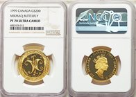 Elizabeth II gold Proof 200 Dollars 1999 PR70 Ultra Cameo NGC, Royal Canadian Mint, KM358. Mikmaq butterfly issue. AGW 0.5049 oz. 

HID09801242017