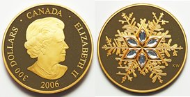 Elizabeth II gold & crystal Proof "Snowflake" 300 Dollars 2006, KM680. Mintage: 998. AGW 1.1252 oz. Sold with case of issue and COA. 

HID09801242017