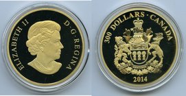 Elizabeth II gold Proof 300 Dollars 2014, KM1592. AGW 1.1251 oz. Incorrectly listed in the Standard Catalog as having an AGW of 1.927 oz., though the ...