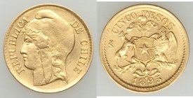 Republic gold 5 Pesos 1895-So UNC (graffiti), Santiago mint, KM153. 17mm. 2.88gm. AGW 0.0883 oz. 

HID09801242017