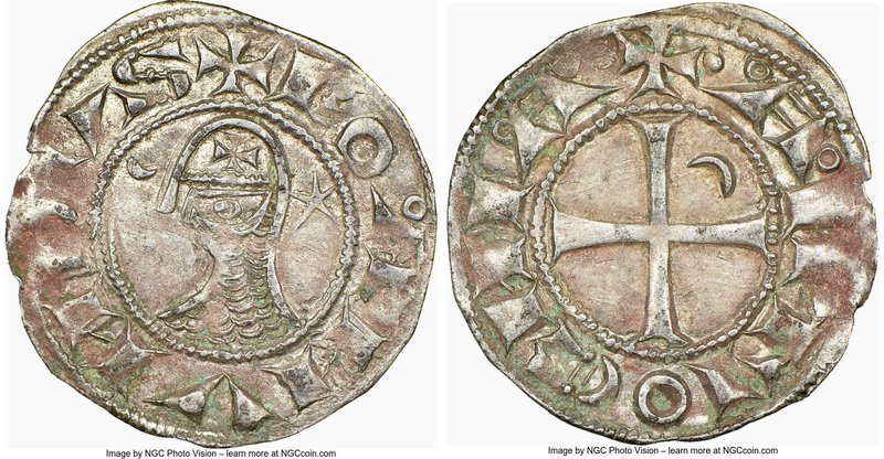 Principality of Antioch. Bohemond III "Helmet" Denier ND (1163-1201) AU53 NGC, C...