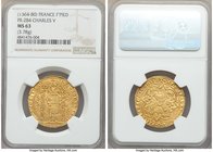 Charles V gold Franc a Pied ND (1364-1380) MS63 NGC, Uncertain mint, Fr-284. 3.78gm. KAROLVS x DI x GR | FRANCORV x RЄX, crowned, mantled figure of Ch...