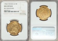 Louis XVI gold 2 Louis d'Or 1786-A UNC Details (Reverse Scratched) NGC, Paris mint, KM592.1. Lustrous and semi-prooflike, evidence of rusty dies. 

HI...