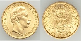 Prussia. Wilhelm II gold 20 Mark 1913-A UNC, Berlin mint, KM521. 22.4mm. 7.96gm. AGW 0.2304 oz. 

HID09801242017