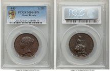 Victoria 1/2 Penny 1843 MS64 Brown PCGS, KM726, S-3949. Mahogany surfaces with imperial blue toning. 

HID09801242017