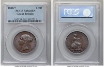 Victoria 1/2 Penny 1848/7 MS64 Brown PCGS, KM726, S-3949. Lustrous and fully struck with cobalt toning. 

HID09801242017