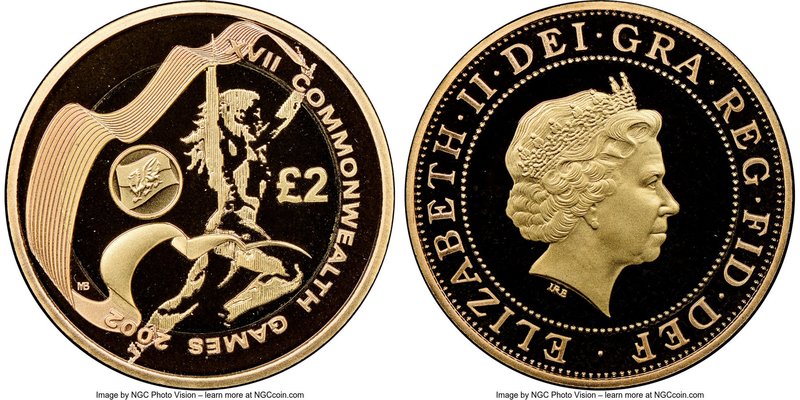 Elizabeth II gold Proof 2 Pounds 2002 PR69 Ultra Cameo NGC, KM1031b. Mintage: 50...