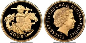 Elizabeth II gold Proof 5 Pounds 2005 PR69 Ultra Cameo NGC, KM1067. Mintage: 2,500. AGW 1.1771 oz. 

HID09801242017