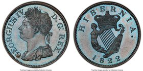 George IV bronzed Proof 1/2 Penny 1822 PR63 PCGS, KM150, S-6624. Needle sharp details enhanced by lovely neon blue toning over chocolate flan. 

HID09...