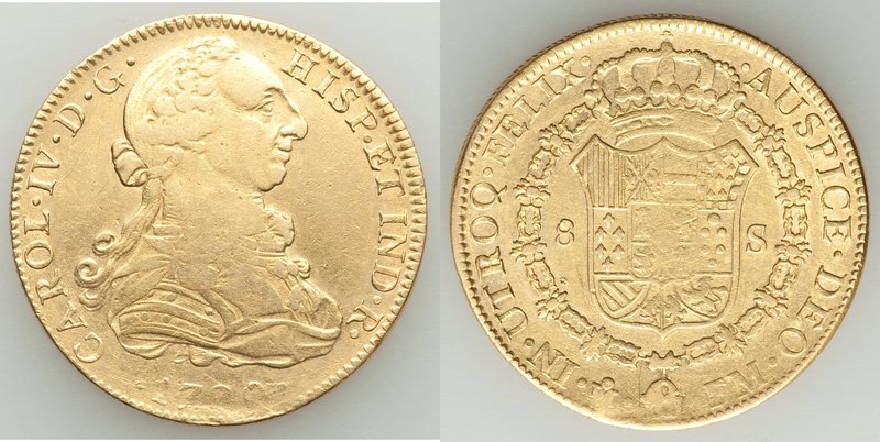 Charles III gold 8 Escudos 1790 Mo-FM Fine, Mexico City mint, KM157. 36.9mm. 26....