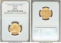 Utrecht. Provincial gold Ducat 1724 MS63 NGC, KM74. Nicely struck for type. Satin finish. 

HID09801242017