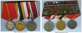 Nicholas II 3-Piece Uncertified Decoration, 1) "In Memory of Alexander III" silver Award Medal 1897 - XF (cleaned), Diakov-1094.1 2) "300th Anniversar...