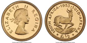 Elizabeth II Pair of Certified gold Proof Pounds PCGS, 1) 1/2 Pound 1953 - PR67 Cameo, KM53. AGW 0.1177 oz. 2) Pound 1953 - PR66+, KM54. AGW 0.2354 oz...