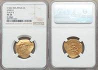 Philip II gold Cob 2 Escudos ND (1556-1598)-S XF45 NGC, Fr-169. 6.68gm. 

HID09801242017