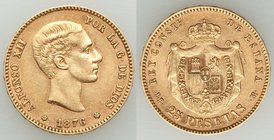 Alfonso XII gold 25 Pesetas 1876 (76) DE-M XF, KM673. 23.7mm. 8.05gm. AGW 0.2334 oz. 

HID09801242017