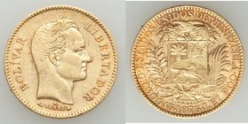 Republic gold 5 Venezolanos 1875-A XF, Paris mint, KM-Y17. 21.9mm. 8.02gm. AGW 0.2333 oz. 

HID09801242017
