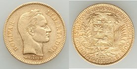 Republic gold 5 Venezolanos 1875-A XF, Paris mint, KM-Y17. 21.9mm. 8.01gm. AGW 0.2334 oz. 

HID09801242017