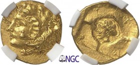 1-Italie - Sicile - Syracuse
 Denys Ier - (405-367)
 Tétradrachme d'or (c. 405-380)
 Av. : Tête d'Héraclès à gauche.
 Rv. : Carré incus avec au ce...