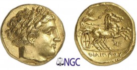3-Grèce - Royaume de Macédoine
 Philippe II (359-336)
 Statère d'or - Amphipolis
 Av : Tête laurée d'Apollon à droite aux traits d'Alexandre.
 Rv ...