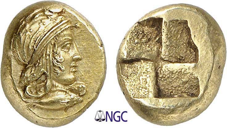 10-Asie Mineure - Mysie - Cyzique
 Hecté en électrum - (550-450)
 Av. : Tête d...