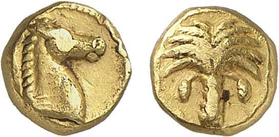 27-Afrique - Zeugitane - Carthage
 1/10ème de statère or - (350-320)
 Av. : Pa...