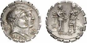 28-Q. Fufius Calenus et Mucius Cordus
 Denier serratus - Rome (70)
 Av. : Têtes d'Honos et Virtus à droite, à l'exergue KALENI.
 Rv. : L'Italie et ...