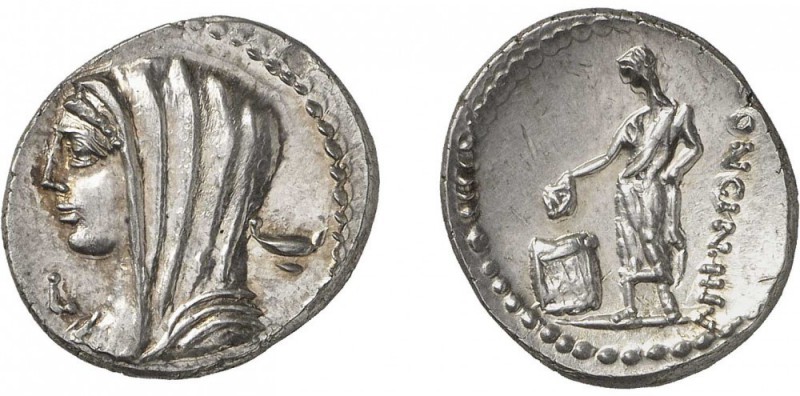 30-L. Cassius Longinus
 Denier - Rome (63)
 Av. : Tête voilée et diadémée de V...