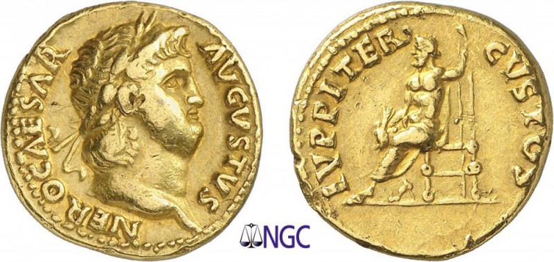 40-Néron (54-68)
 Aureus - Rome (65-68)
 Av. : Tête laurée de Néron à droite....