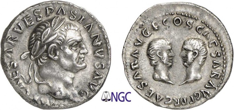 42-Vespasien (69-79)
 Denier - Rome (70)
 Av. : Tête laurée de Vespasien à dro...
