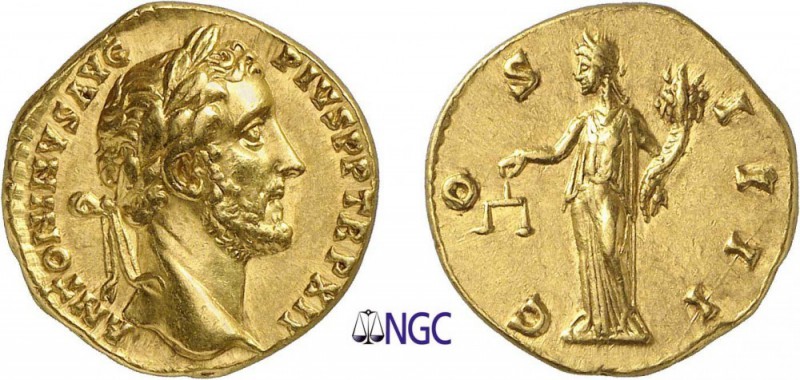 52-Antonin le Pieux (138-161)
 Aureus - Rome (148-149)
 Av. : Tête laurée d’An...