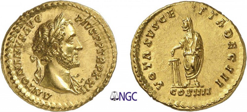 53-Antonin le Pieux (138-161)
 Aureus - Rome (155-156)
 Av. : Tête laurée avec...