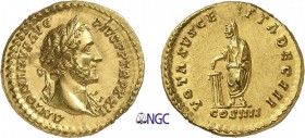 53-Antonin le Pieux (138-161)
 Aureus - Rome (155-156)
 Av. : Tête laurée avec égide d’Antonin le Pieux à droite.
 Rv. : Antonin le Pieux voilé deb...