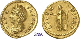 54-Faustine I, femme d’Antonin le Pieux
 Aureus - Rome (141-161)
 Av. : Buste voilé et drapé de Faustine à gauche.
 Rv. : L’Eternité debout à gauch...