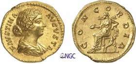 58-Faustine II, fille d'Antonin le Pieux
 Aureus - Rome (161-176)
 Av. : Buste drapé de Faustine à droite.
 Rv. : La Concorde assise à gauche.
 A ...