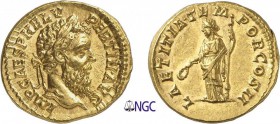 60-Pertinax (193)
 Aureus - Rome (193)
 Av. : Tête laurée de Pertinax à droite.
 Rv. : Laetitia debout à gauche tenant une couronne et un sceptre....