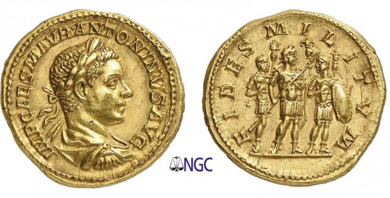 63-Elagabale (218-222)
 Aureus - Rome (218-219)
 Av. : Buste lauré, drapé et c...